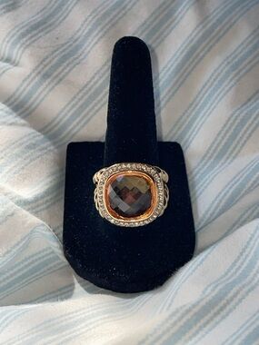 Gold-Tone Cushion Citrine Color Zircon Statement Ring Size 9 NWT